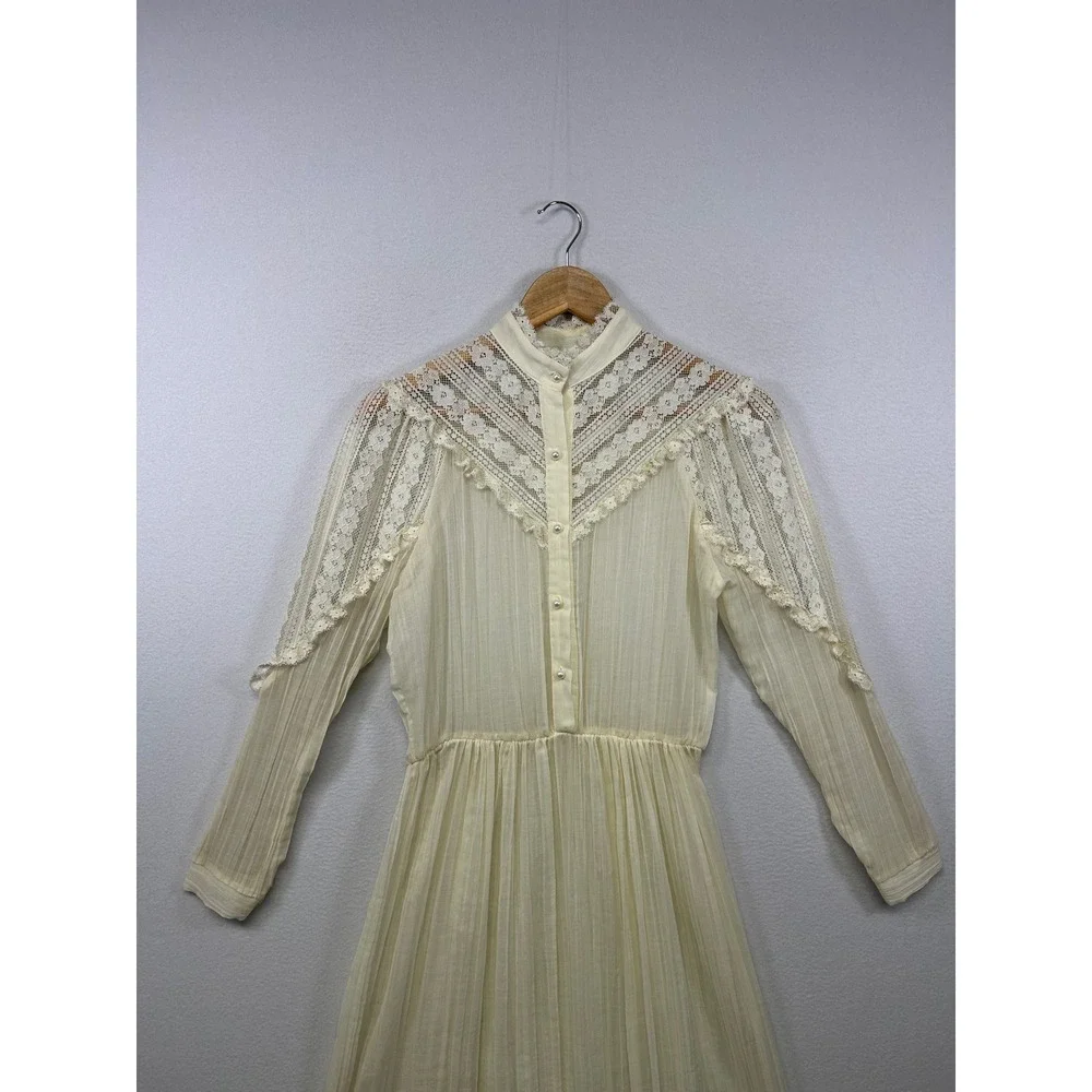 Prairie Victorian Stephanie Sue Womens 7/8 Ivory Lace Yoke Pleated Midi Dress - Picture 7 of 9